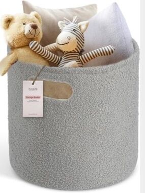 Grey Round Laundry Basket | Soft Blanket & Toy Storage Bin NIP Nursery Decor